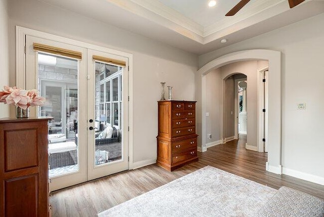 1217 Citation Dr, Union, KY 41091 - bedroom featuring french doors, access to outside, wood finished floors, arched walkways, and crown molding