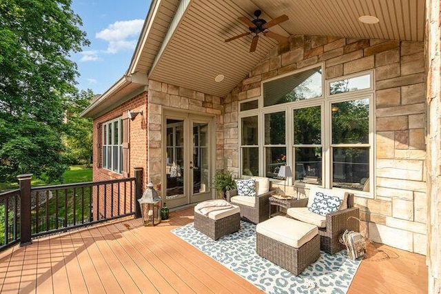 1217 Citation Dr, Union, KY 41091 - wooden terrace featuring a ceiling fan, french doors, and an outdoor living space