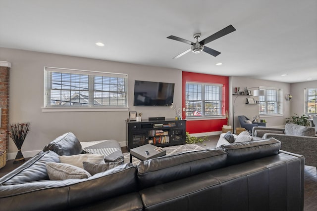 202 W 13th St, Newport, KY 41071 - living room with a ceiling fan, recessed lighting, and wood finished floors