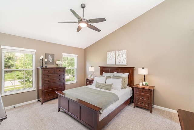 8202 Heatherwood Dr, Florence, KY 41042 - bedroom featuring light carpet, vaulted ceiling, and a ceiling fan