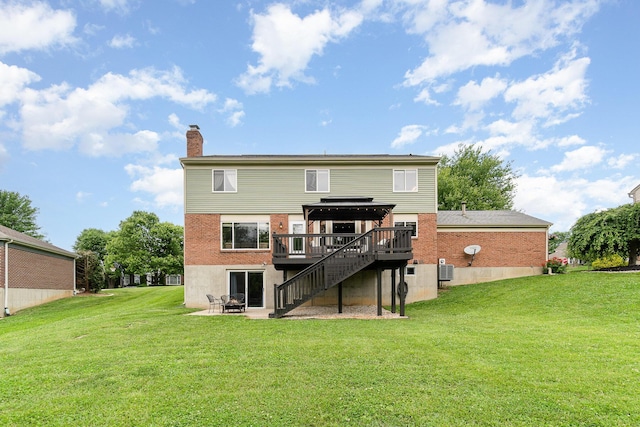 8202 Heatherwood Dr, Florence, KY 41042 - rear view of property with a wooden deck, a chimney, stairs, and a lawn