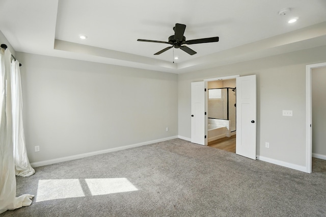 3226 Chloe Ct, Hebron, KY 41048 - unfurnished bedroom featuring carpet floors, a raised ceiling, recessed lighting, ensuite bathroom, and ceiling fan