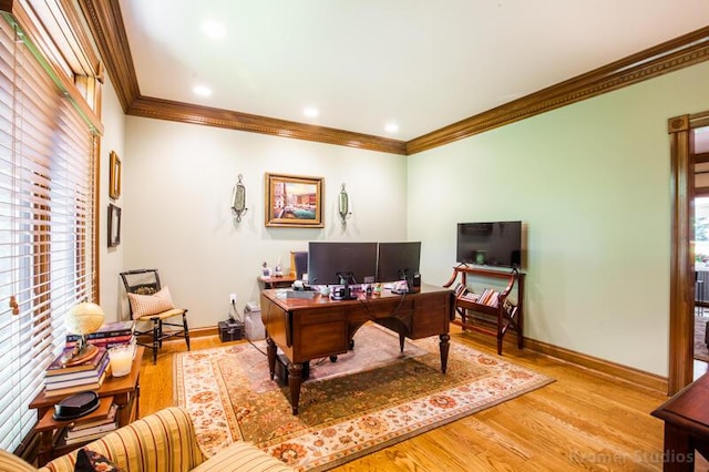2507 Woodstone Way, Villa Hills, KY 41017 - home office with crown molding, wood finished floors, and recessed lighting