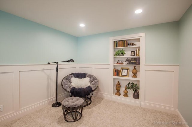 2507 Woodstone Way, Villa Hills, KY 41017 - living area featuring a decorative wall, built in features, carpet floors, recessed lighting, and a wainscoted wall