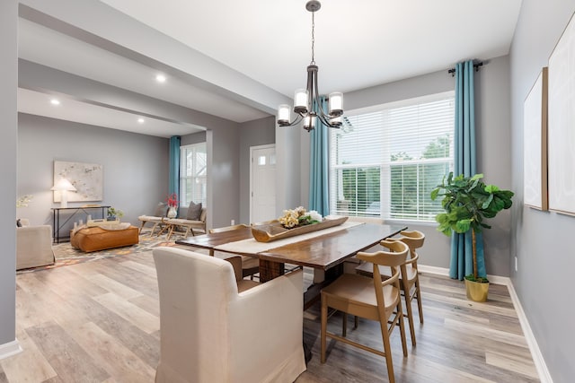 2320 Daybloom Ct, Hebron, KY 41048 - dining area with light wood-type flooring, a chandelier, and recessed lighting