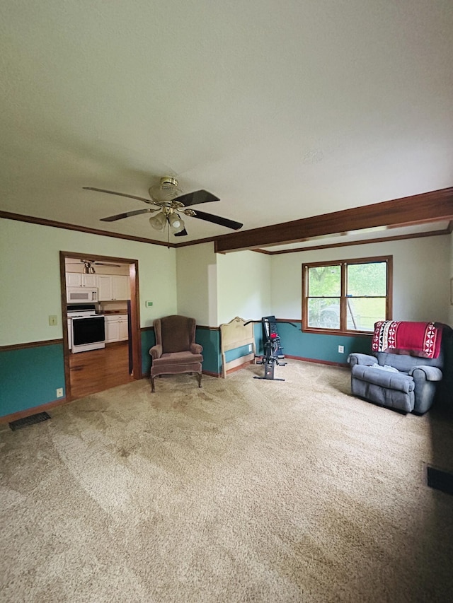 10061 Persimmon Grove Pike, Alexandria, KY 41001 - living area featuring carpet, ceiling fan, and ornamental molding