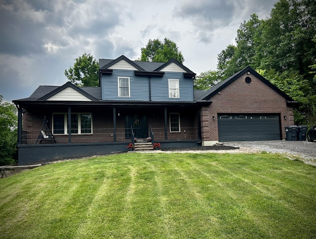 1756 Paxton Rd, Morning View, KY 41063 - view of front of property with brick siding, a garage, a front yard, driveway, and covered porch