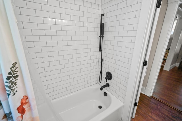 377 Linden Ave, Southgate, KY 41071 - full bathroom with shower / bath combo with shower curtain and wood finished floors