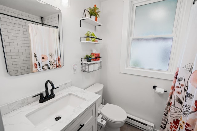377 Linden Ave, Southgate, KY 41071 - bathroom featuring a baseboard radiator, vanity, and a shower with shower curtain