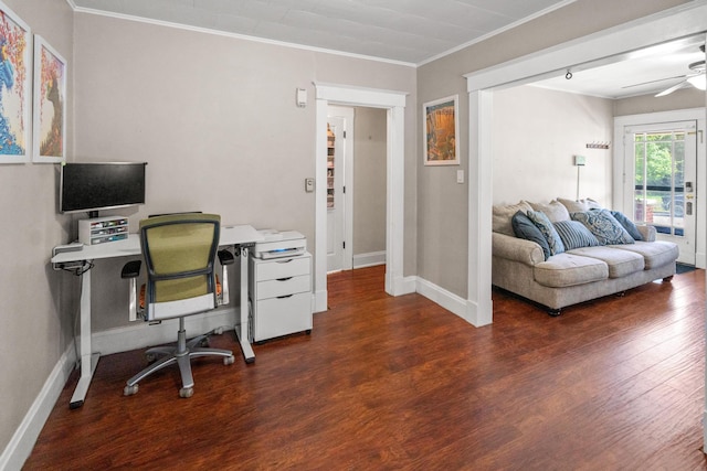 377 Linden Ave, Southgate, KY 41071 - office space with a ceiling fan, wood finished floors, and ornamental molding