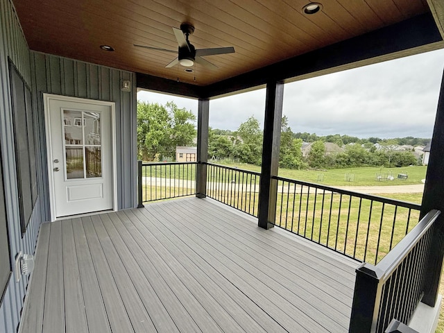 10448 Pleaasant Ridge Rd, Alexandria, KY 41001 - wooden deck featuring ceiling fan and a lawn