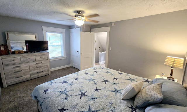 4336 Glenn Ave, Covington, KY 41015 - bedroom featuring dark colored carpet, a textured ceiling, and ceiling fan