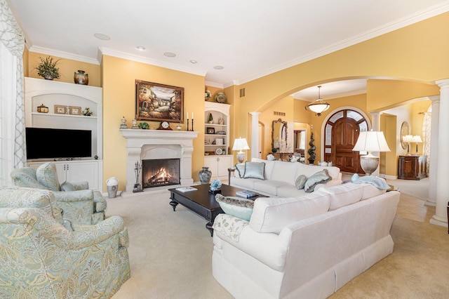 1007 Campo Ct, Union, KY 41091 - living area with arched walkways, carpet, decorative columns, and crown molding