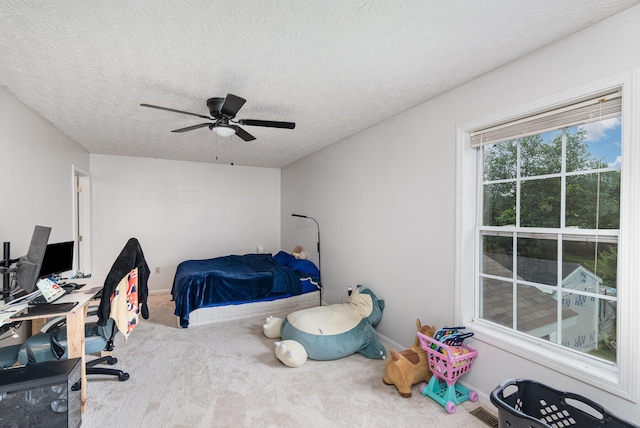 1845 Conrad Ln, Burlington, KY 41005 - bedroom with carpet floors, a desk, ceiling fan, and a textured ceiling