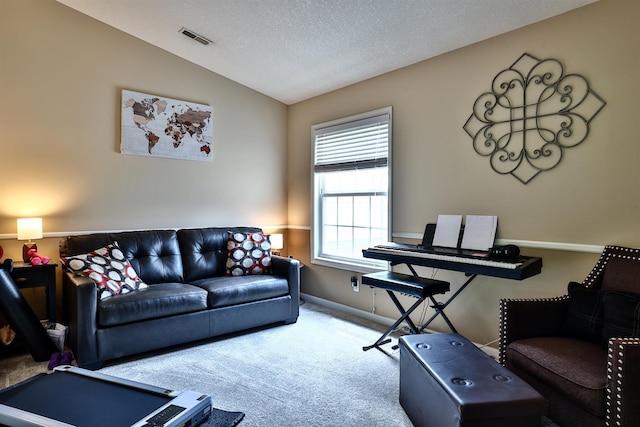852 Flint Rdg Unit 4-302, Cold Spring, KY 41076 - carpeted living room with lofted ceiling and a textured ceiling