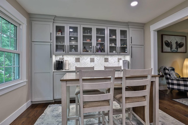 328 Creekwood Dr, Edgewood, KY 41017 - bar with decorative backsplash, dark wood-style flooring, and recessed lighting