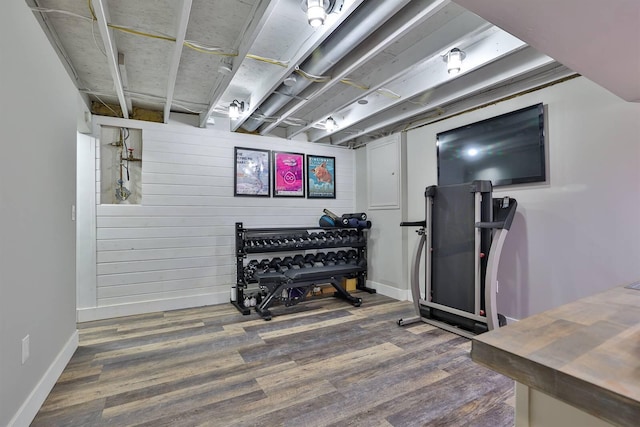 328 Creekwood Dr, Edgewood, KY 41017 - exercise area with wood finished floors and wooden walls