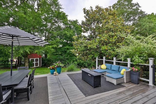 328 Creekwood Dr, Edgewood, KY 41017 - deck featuring outdoor lounge area, a shed, and outdoor dining area