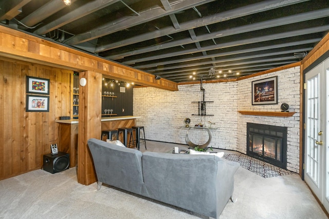 1006 Nob Hill Dr, Fort Thomas, KY 41075 - living area featuring bar, a glass covered fireplace, and wood walls