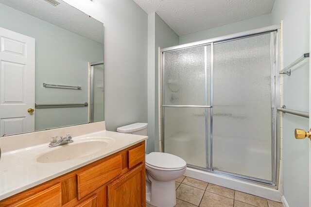 10602 Christa Ct Unit 6, Alexandria, KY 41001 - bathroom featuring vanity, a shower with door, tile patterned floors, and a textured ceiling