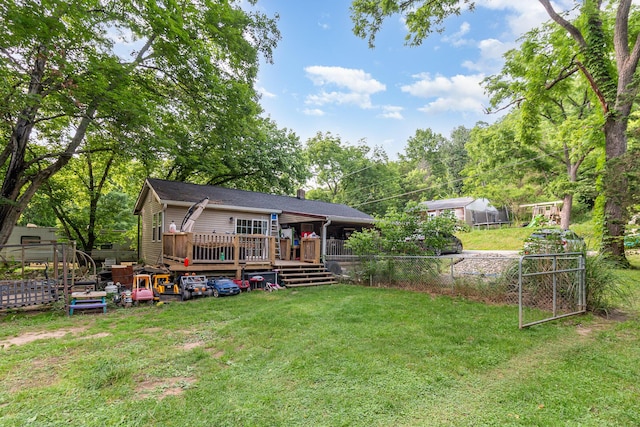 9294 Marshall Rd, Covington, KY 41015 - rear view of house with a wooden deck and a chimney
