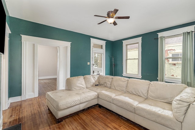3712 Park Ave, Covington, KY 41015 - living room featuring a ceiling fan and wood finished floors