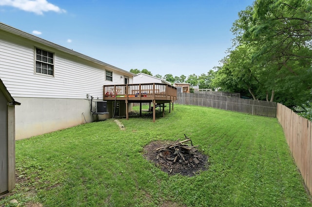 1212 Leslie Marie Ct, Elsmere, KY 41018 - fenced backyard featuring a wooden deck and a fire pit