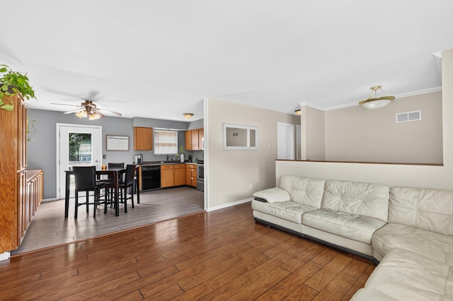 1212 Leslie Marie Ct, Elsmere, KY 41018 - living room featuring dark wood-type flooring and a ceiling fan