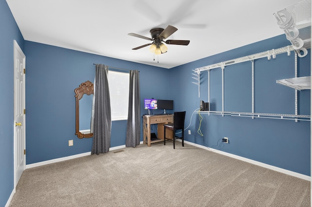 1212 Leslie Marie Ct, Elsmere, KY 41018 - home office featuring a ceiling fan and carpet floors