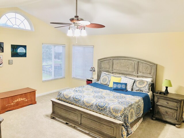 9128 Belvedere Ct, Florence, KY 41042 - bedroom featuring light colored carpet, lofted ceiling, and a ceiling fan