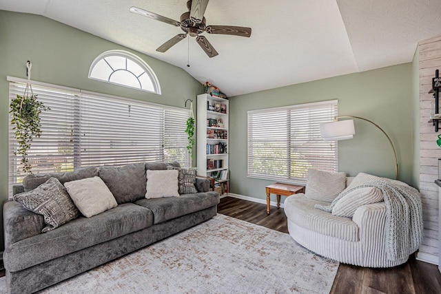 9128 Belvedere Ct, Florence, KY 41042 - living area featuring lofted ceiling, wood finished floors, and a ceiling fan