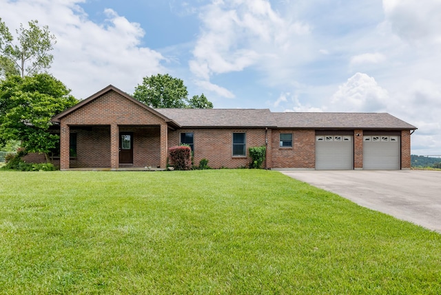 1041 Kidwell Rd, Demossville, KY 41033 - ranch-style house with driveway, a front yard, brick siding, and a garage