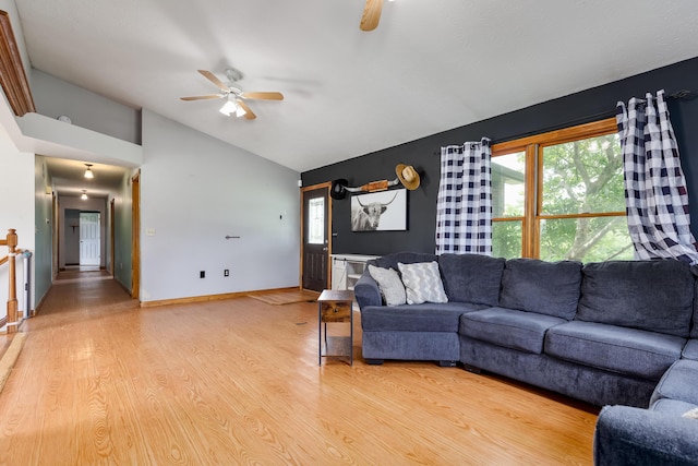 1041 Kidwell Rd, Demossville, KY 41033 - living room with lofted ceiling, a ceiling fan, and light wood-style floors