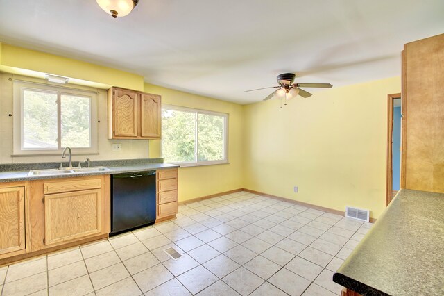 5370 Skyline Dr, Highland Heights, KY 41076 - kitchen featuring dishwasher, a ceiling fan, light tile patterned flooring, and light brown cabinetry
