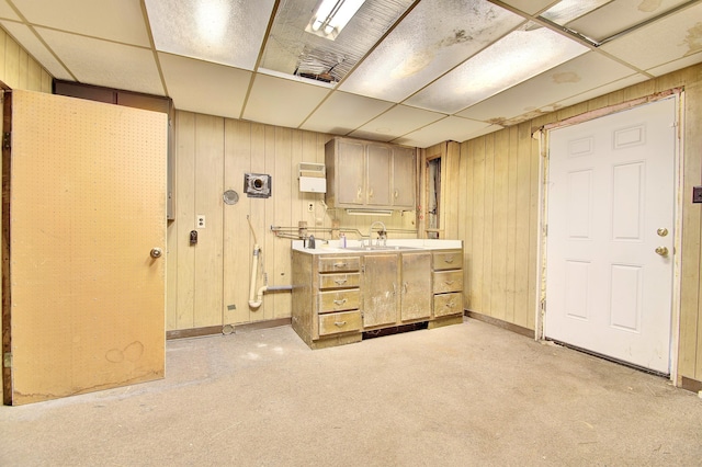 5370 Skyline Dr, Highland Heights, KY 41076 - below grade area with wooden walls and a drop ceiling