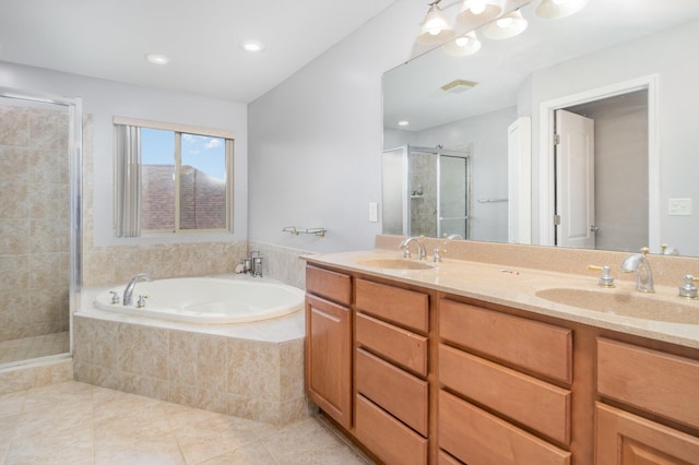 1464 Shirepeak Way, Independence, KY 41051 - full bathroom with a stall shower, a bath, double vanity, and tile patterned flooring