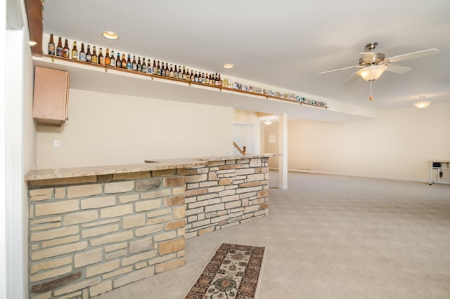 1464 Shirepeak Way, Independence, KY 41051 - basement featuring a ceiling fan, a dry bar, carpet flooring, and recessed lighting