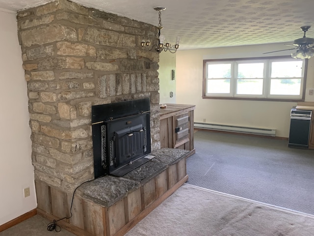 165 Davis Lake Rd, Owenton, KY 40359 - living area with baseboard heating, carpet floors, and a ceiling fan