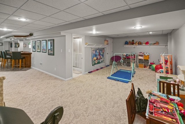 25 Regiment Ct, Wilder, KY 41076 - playroom featuring carpet, a paneled ceiling, and bar area
