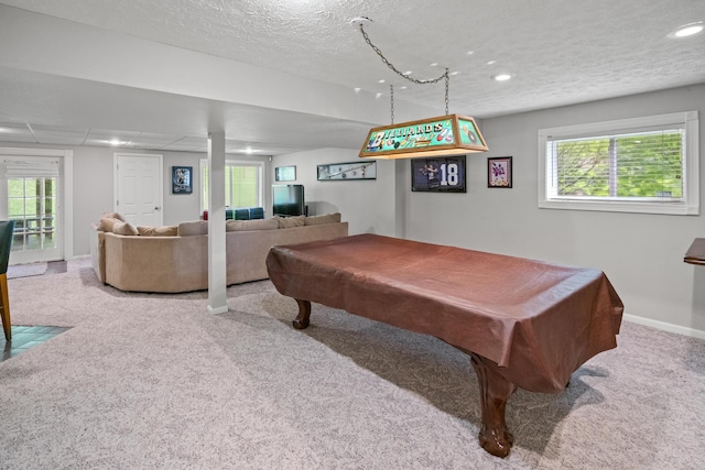 25 Regiment Ct, Wilder, KY 41076 - recreation room with carpet floors, billiards table, a textured ceiling, plenty of natural light, and recessed lighting