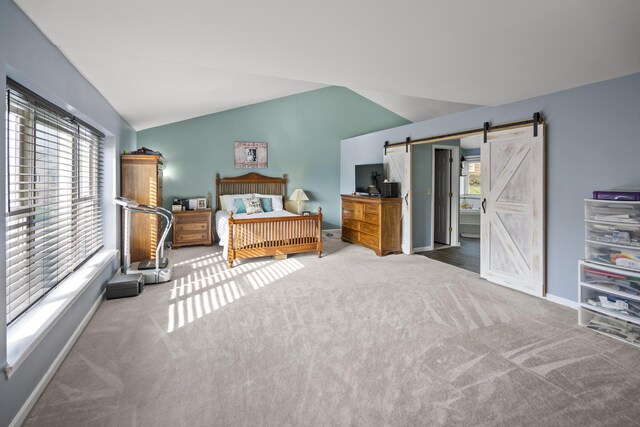 25 Regiment Ct, Wilder, KY 41076 - bedroom featuring multiple windows, carpet floors, lofted ceiling, and a barn door