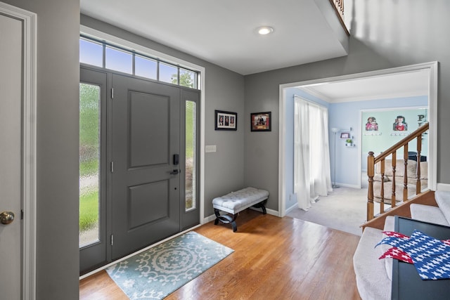 25 Regiment Ct, Wilder, KY 41076 - foyer featuring stairs, wood finished floors, and recessed lighting