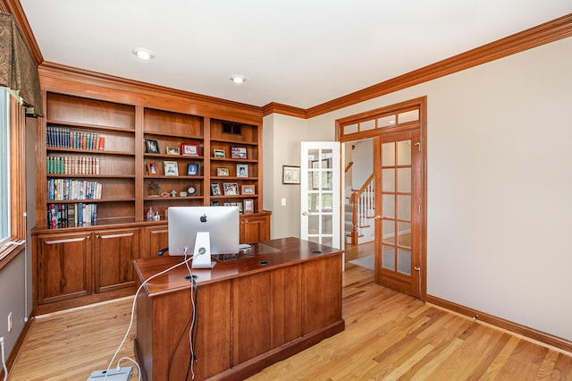 2316 Pinnacle Ct, Hebron, KY 41048 - office with french doors, light wood-type flooring, and ornamental molding