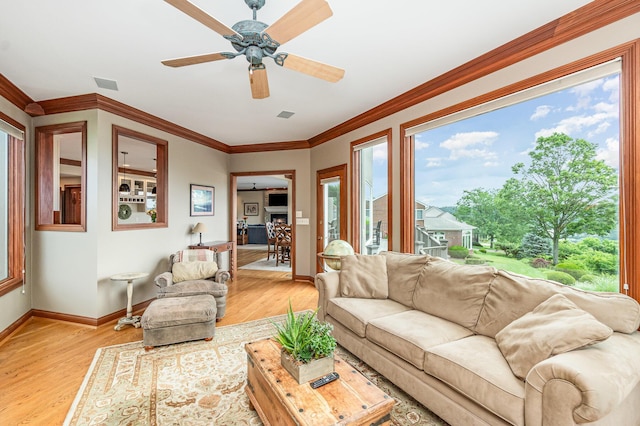 2316 Pinnacle Ct, Hebron, KY 41048 - living area featuring ceiling fan, plenty of natural light, and crown molding