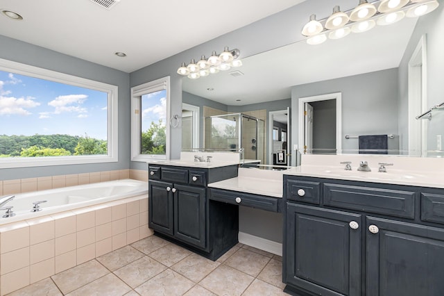 2316 Pinnacle Ct, Hebron, KY 41048 - full bath with a stall shower, tile patterned flooring, vanity, and a bath