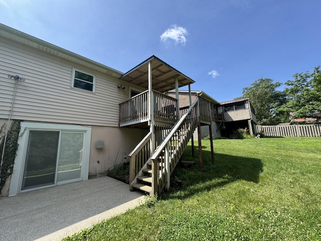 4120 Taylor Ct, Erlanger, KY 41018 - back of house with stairway, a deck, and a patio area
