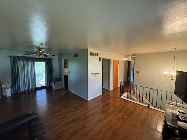 4120 Taylor Ct, Erlanger, KY 41018 - unfurnished living room featuring wood finished floors, ceiling fan, and a chandelier