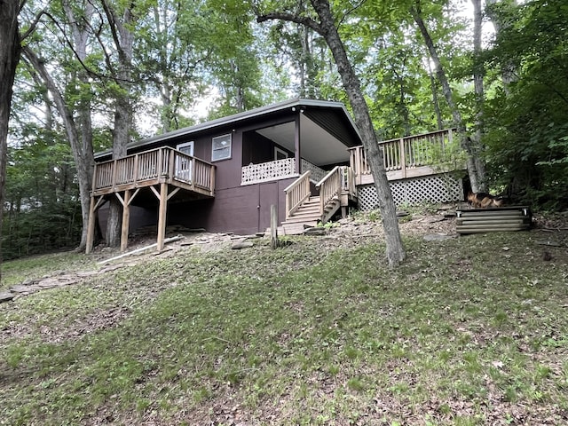 567 Rose Bourne Ln, Owenton, KY 40359 - rear view of house with a wooden deck and stairway