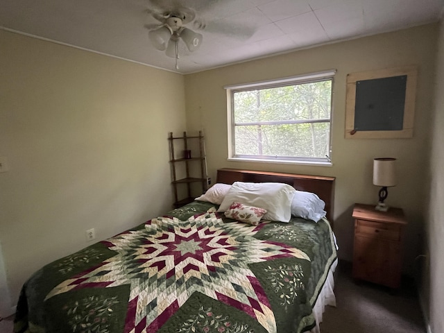 567 Rose Bourne Ln, Owenton, KY 40359 - carpeted bedroom with electric panel and a ceiling fan