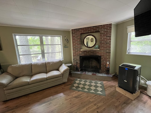 567 Rose Bourne Ln, Owenton, KY 40359 - living area featuring ornamental molding, wood finished floors, and a fireplace